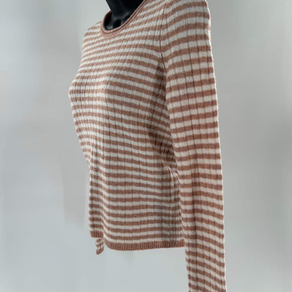 Madewell Womens Striped Ribbed Knit Long Sleeve Crew Neck Sweater‎ XXS Tan White - Picture 13 of 16